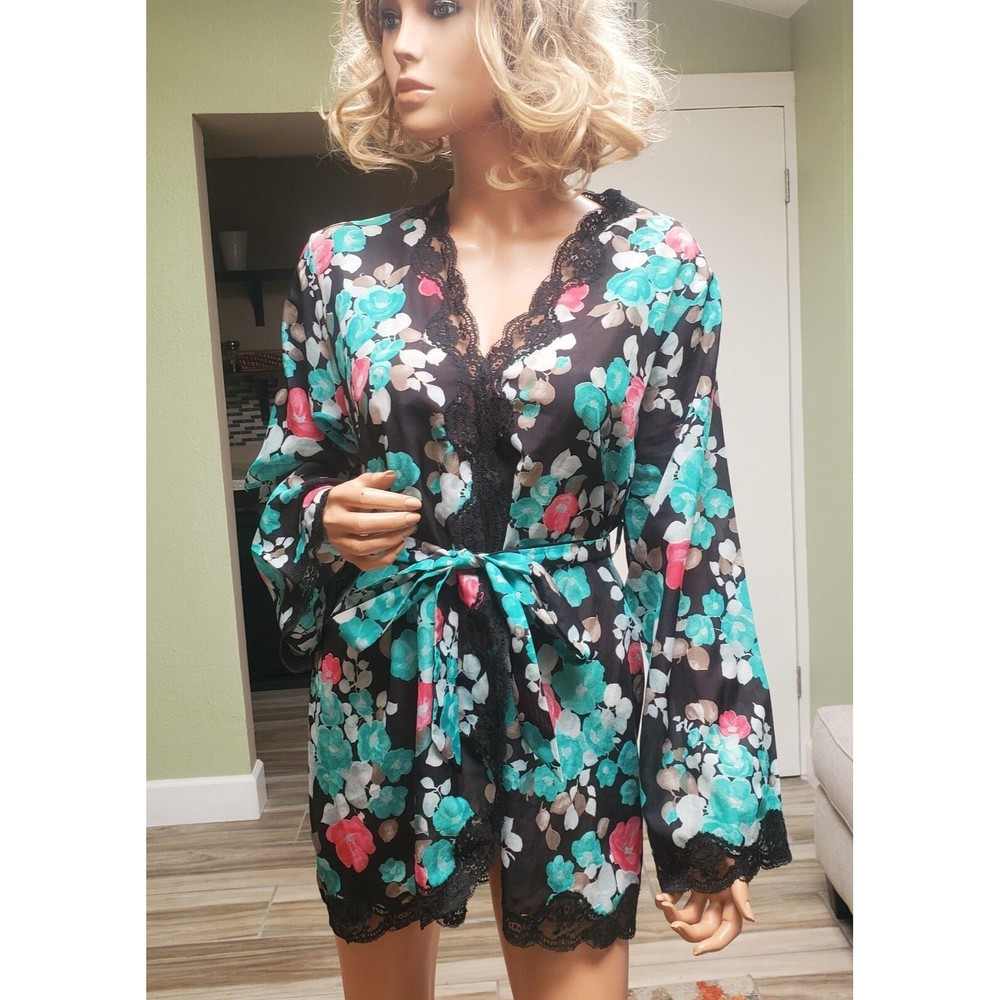 Vintage Diane Von Furstenberg For RE-7 Semi Sheer Floral Short Robe Lace S/M